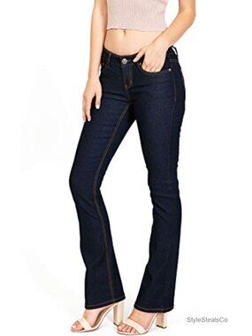 Wax Jean Mid Rise Boot Cut Straight Jeans Stretch Denim Casual